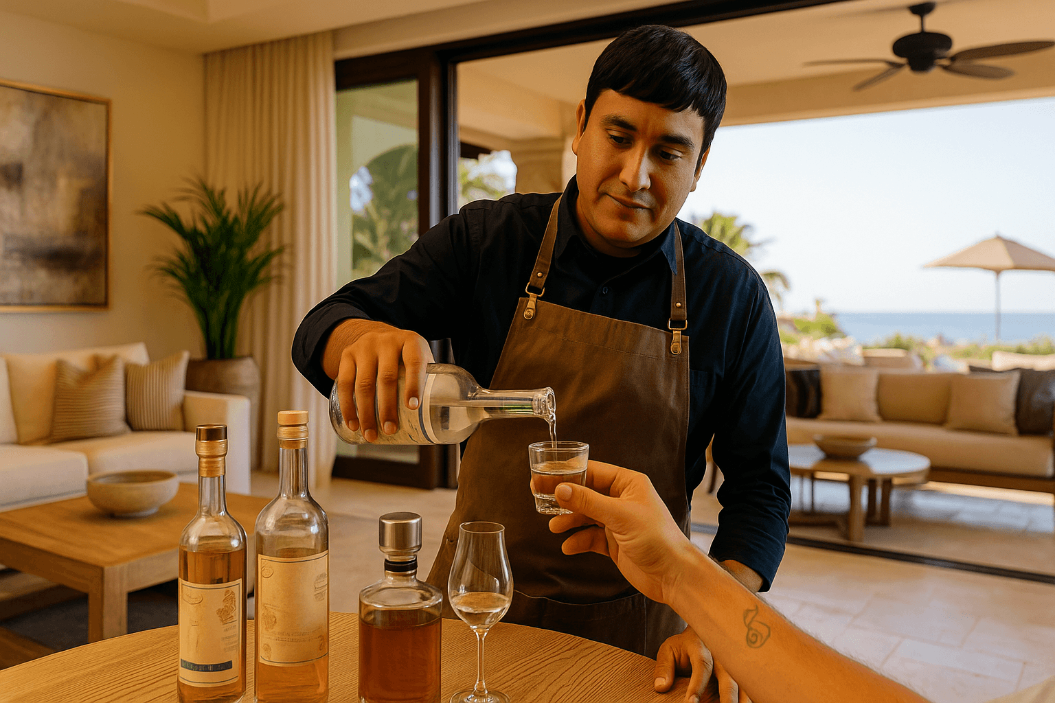 Villa tasting setup with Sebastian