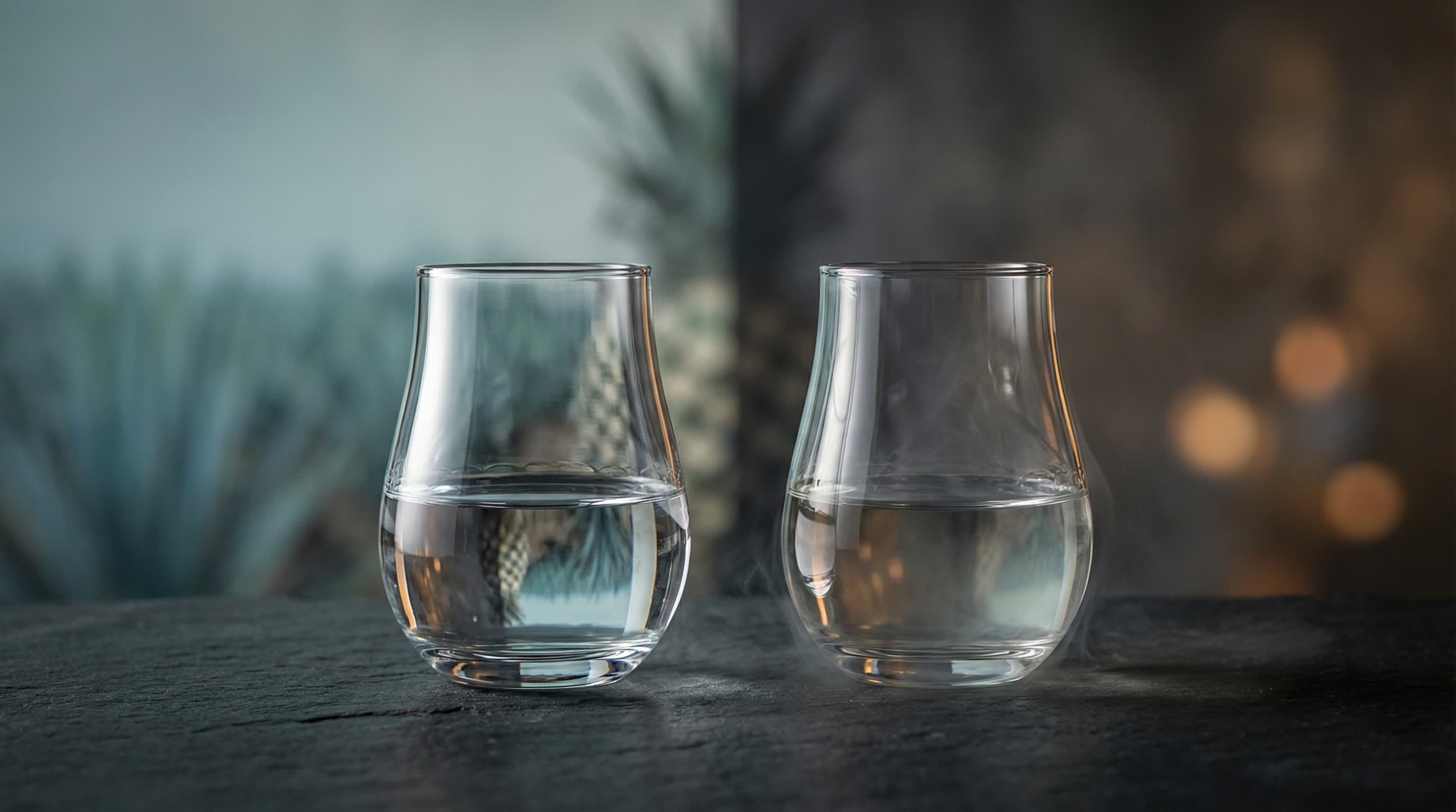 Tequila blanco and mezcal joven side by side comparison